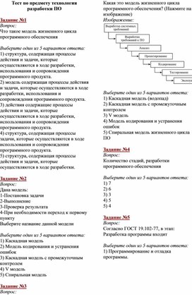 Обложка для материала Тест по предмету технология разработки ПО