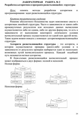 Обложка для материала ЛАБОРАТОРНАЯ	РАБОТА № 2 Разработка алгоритмов и программ разветвляющейся структур