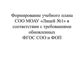 Презентация "Формирование учебного плана СОО МОАУ Лицей №1 в соответствии с требованиями обновленных ФГОС"