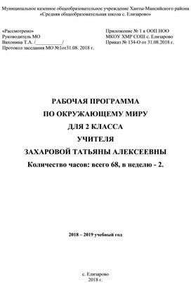 РАБОЧАЯ ПРОГРАММА ПО ОКРУЖАЮЩЕМУ МИРУ ДЛЯ 2 КЛАССА