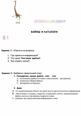 Обложка для материала Контролирующее задание. ФАЙЛЫ И КАТАЛОГИ