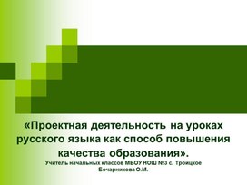 Проектная деятельность на уроках русского языка как способ повышения качества образования.