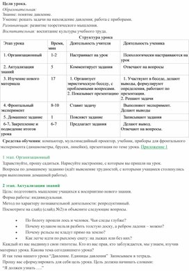 Конспект урока физики в 7 классе по теме Давление