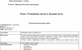 Технологическая карта по математике 3 класс Перспектива  Умножение и деление на 4.