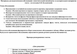 Обложка для материала Материалы для педагогического обследования  самостоятельной связной речи  и слухозрительного восприятия  текста   ( по методике Е.П. Кузьмичевой)