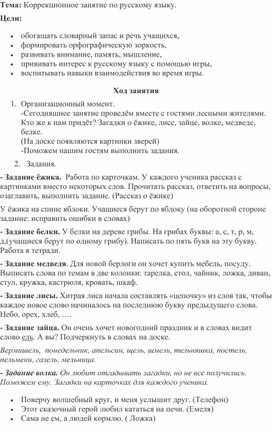 Коррекционное занятие по русскому языку