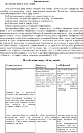 Обложка для материала Лекция на тему: Організація обліку руху запасів