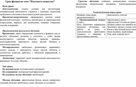 Разработка урока .Тема урока: «Плотность вещества».