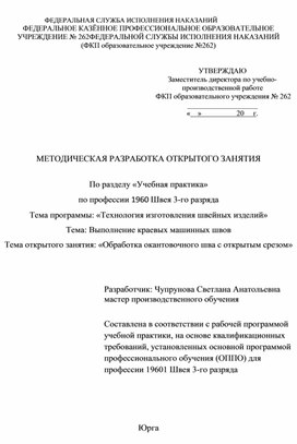 Обложка для материала Методическая разработка открытого занятия