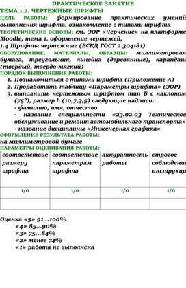 Методическая разработка практического занятия по дисциплине Инженерная графика "Написание слов чертежным шрифтом"