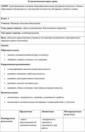 Обложка для материала Конспект урока на тему: "День космонавтики. Изготовление открытки".