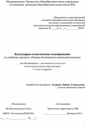 КТП для 3 класса по предмету ОБЖ в коррекционной школе (вариант 1)