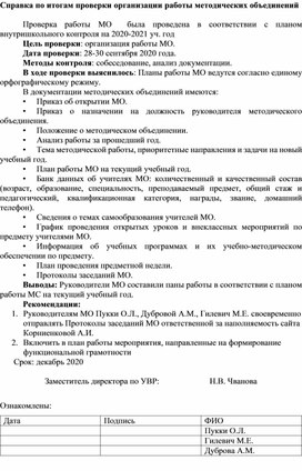Обложка для материала Аналитическая справка по проверке планов МО