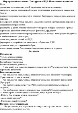 Конспект урока" Пешеходные переходы"