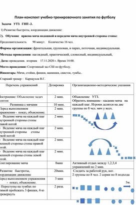 Обложка для материала План-конспект учебно-тренировочного занятия по футболу