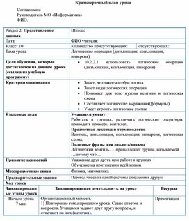 Обложка для материала План Логические схемы