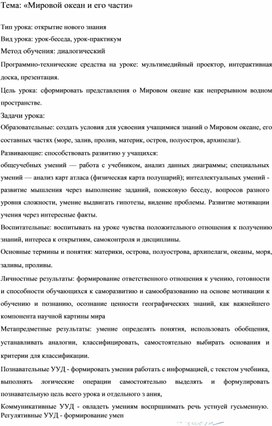 Обложка для материала Урок на тему: "Мировой океан и его части"
