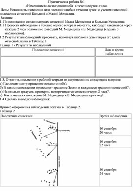 Методические указания по выполнению практической работы№1 Изменение вида звёздного неба в течение суток, года по дисциплине Астрономия