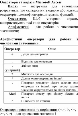 Обложка для материала Оператори та вирази Microsoft Access