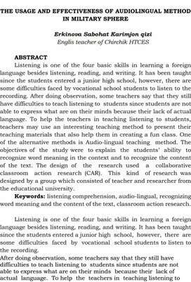 THE USAGE AND EFFECTIVENESS OF AUDIOLINGUAL METHOD IN MILITARY SPHERE