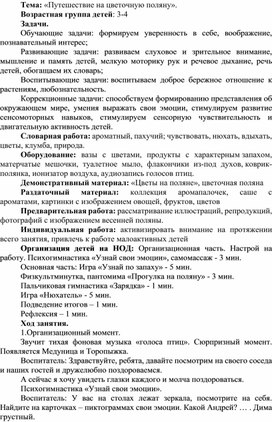 Конспект НОД «Путешествие на цветочную поляну».