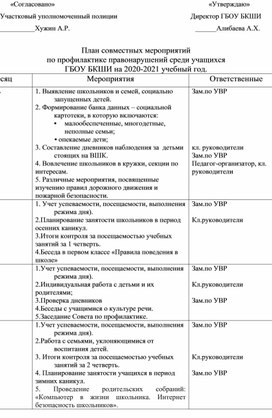 План совместной работы ОУ и с ИДН