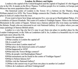 Обложка для материала Текст+вопросы к тексту "London, Its History and Sights"
