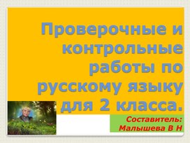 Презентация. Тема: "Проверочные и контрольные работы по русскому языку для 2 класса."