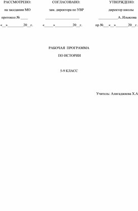 Рабочая программа по истории в 5-9 кл.