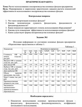 Обложка для материала ПРАКТИЧЕСКАЯ РАБОТА  Тема: Расчет использования и воспроизводства основных фондов предприятия