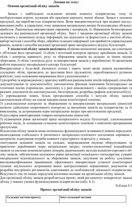 Обложка для материала Лекция на тему: Основи організації обліку запасів