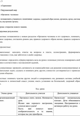 Конспект урока по окружающему миру по теме "Организм человека" 3 класс