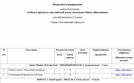 Обложка для материала Поурочное планирование  к программе учебного предмета "английский язык" для обучающихся 3 класса серия "Английский в фокусе"