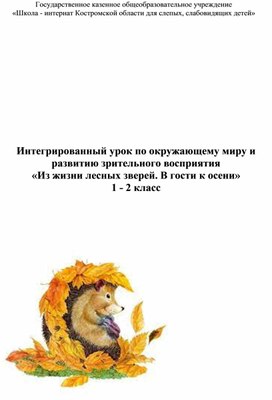 Обложка для материала Интегрированный урок по окружающему миру и развитию зрительного восприятия «Из жизни лесных зверей. В гости к осени» 1 - 2 класс