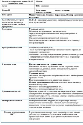 Обложка для материала краткосрочный план- Магнитное поле. Правило буравчика_