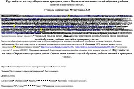 «Определение критериев успеха. Оценка связи основных целей обучения, учебных занятий и критериев успеха».