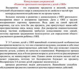 Обложка для материала Развитие зрительного восприятия у детей с ОВЗ