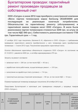 Обложка для материала Бухгалтерские проводки: гарантийный ремонт произведен продавцом за собственный счет