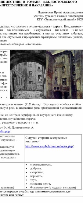 Роль лестниц в романе Ф.М. Достоевского "Преступление и наказание"