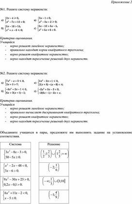 Обложка для материала Алгебра_8класс_Неравенства_Решение систем неравенств_Приложение 2 к уроку №1