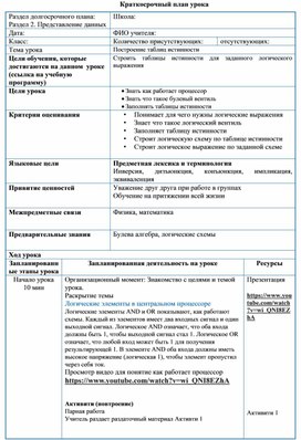 Обложка для материала Построение таблиц истинности разработка урока