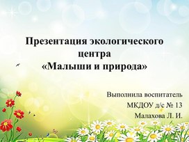 Обложка для материала Презентация экологического центра «Малыши и природа»