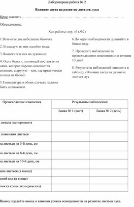 Обложка для материала Лабораторная работа по биологии (5 класс). Влияние света на развитие листьев лука