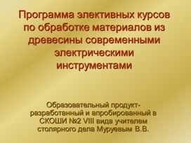 Программа элективных курсов по обработке материалов из древесины современными электрическими инструментами