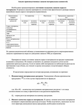 Обложка для материала Анализ производственных запасов материальных ценностей.