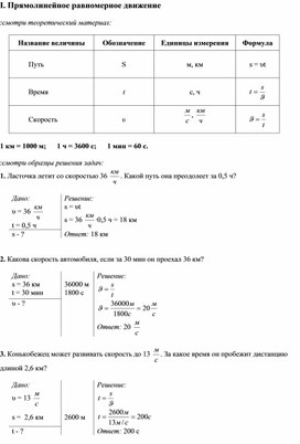 Учимся решать задачи 7 класс. Прямолинейное равномерное движение