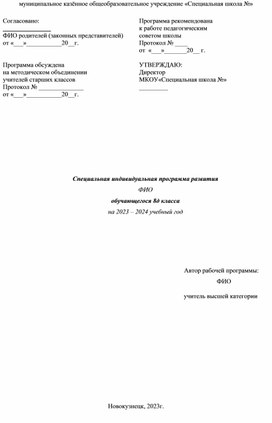 Специальная индивидуальная программа развития учащегося 8 класса (2 вариант) МКОУ "Специальная школа".