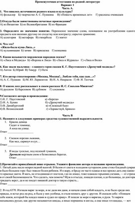 Промежуточная аттестация по родному русскому 11 класс