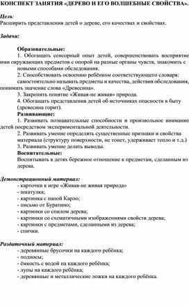 Авторская методическая разработка занятия "Дерево и его свойства"