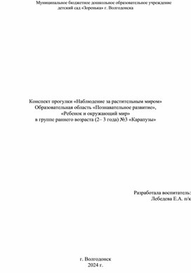 Конспект прогулки в раннем возрасте